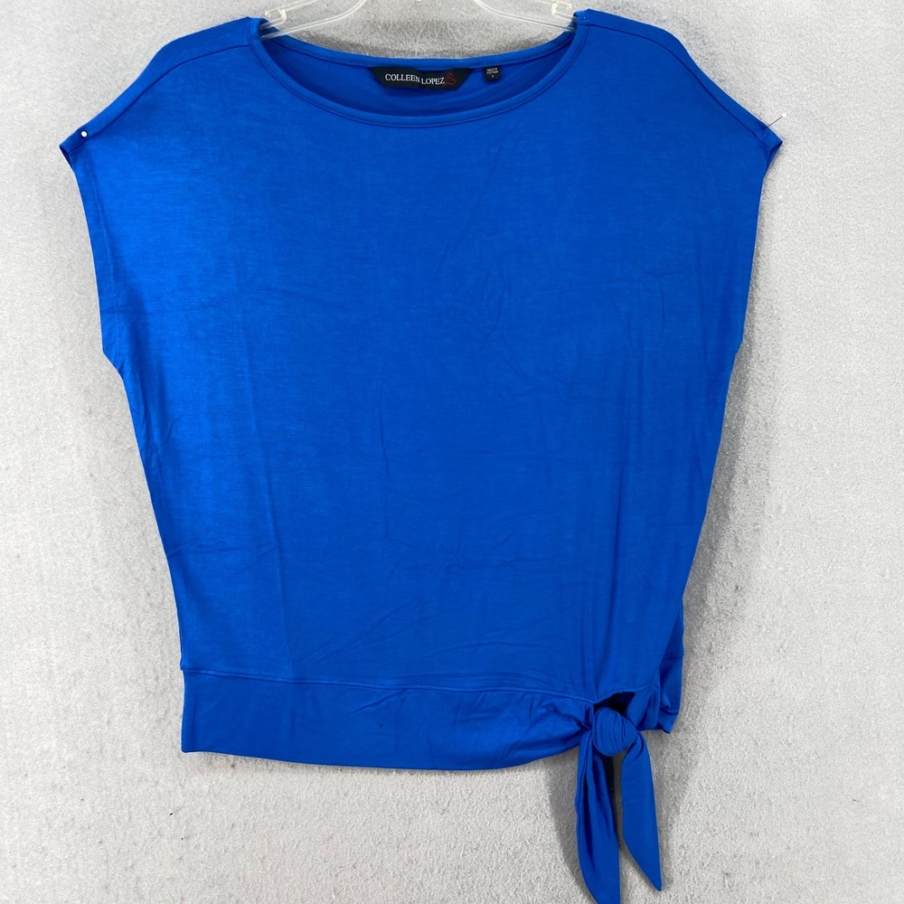 Colleen Lopez Shirt Womens Sz S Blue Short Sleeve Tie Waist Casual Blouse